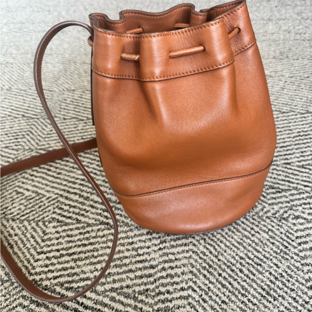 Jenni Kayne Leather Mini Drawstring Bucket Bag in Saddle - Picture 7 of 14